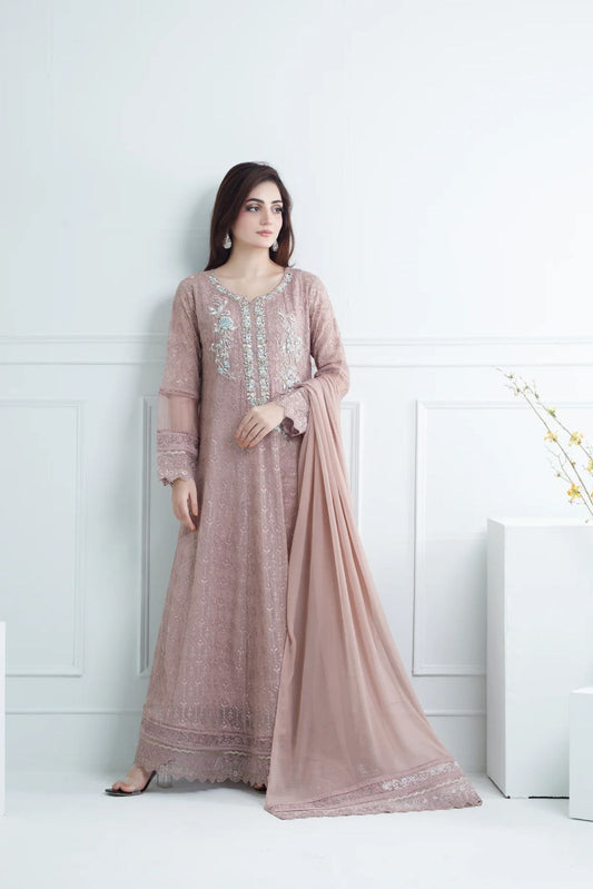 Panache By Mona Embroidery  DUSTY ROSE ELEGANCE