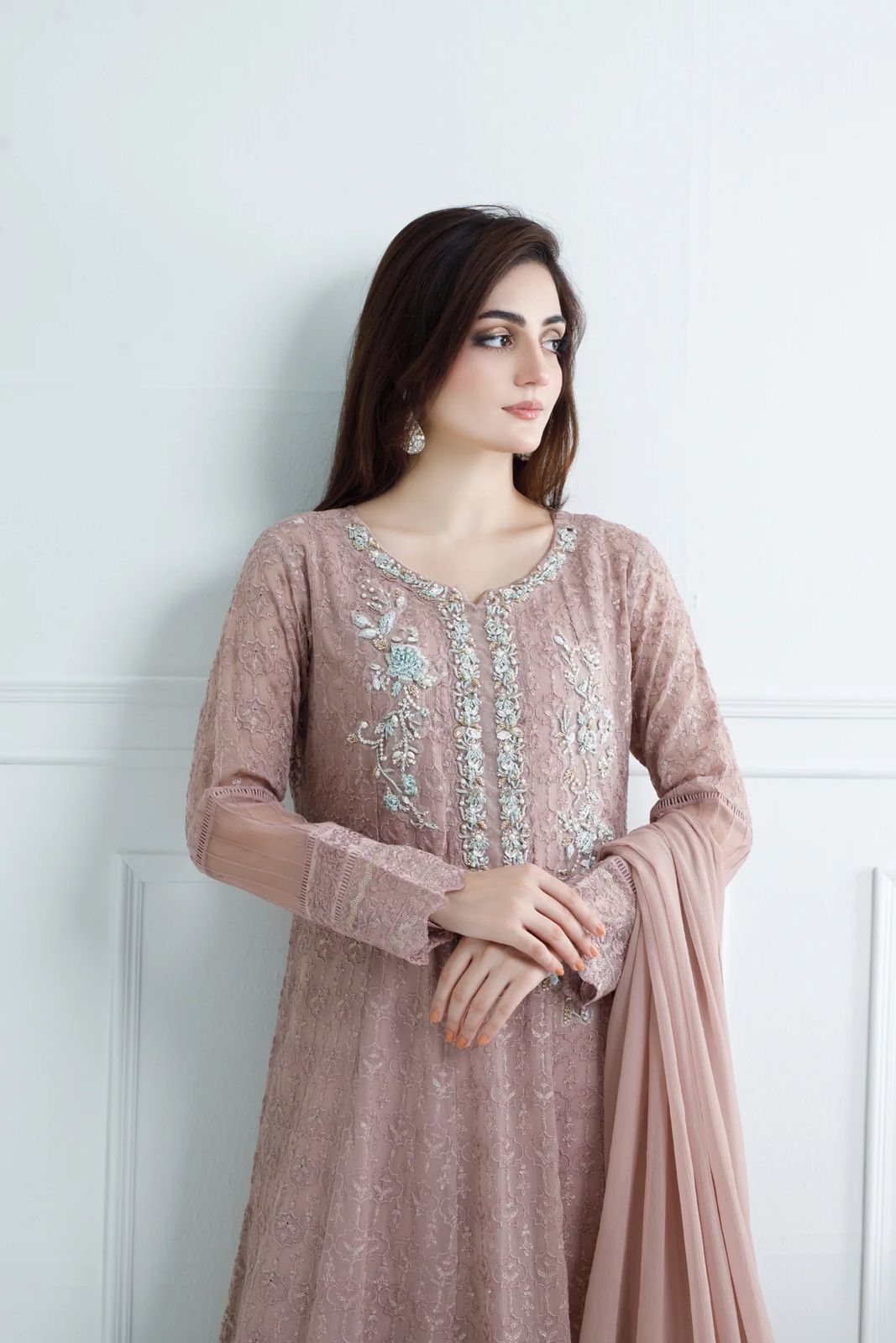 Panache By Mona Embroidery  DUSTY ROSE ELEGANCE