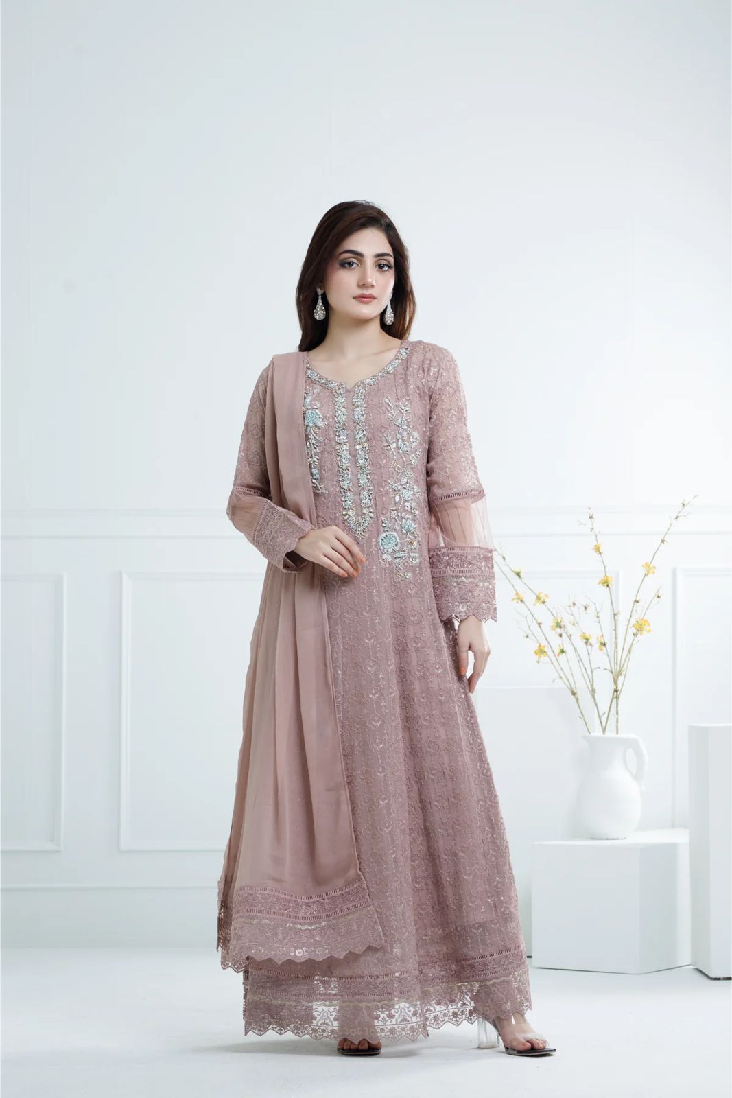 Panache By Mona Embroidery  DUSTY ROSE ELEGANCE