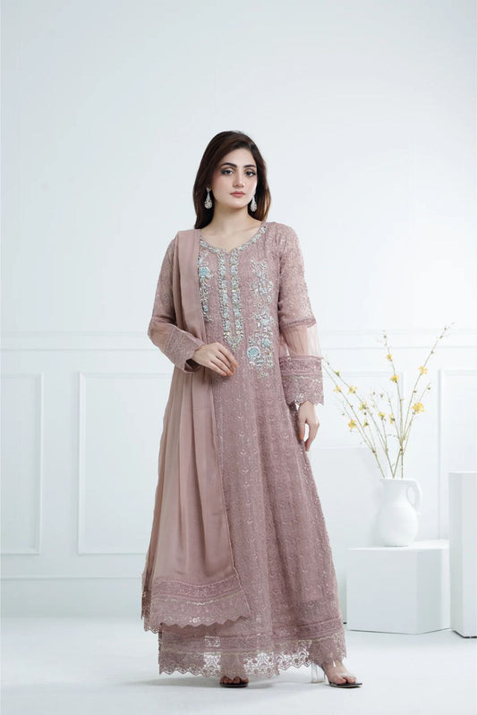 Panache By Mona Embroidery  DUSTY ROSE ELEGANCE