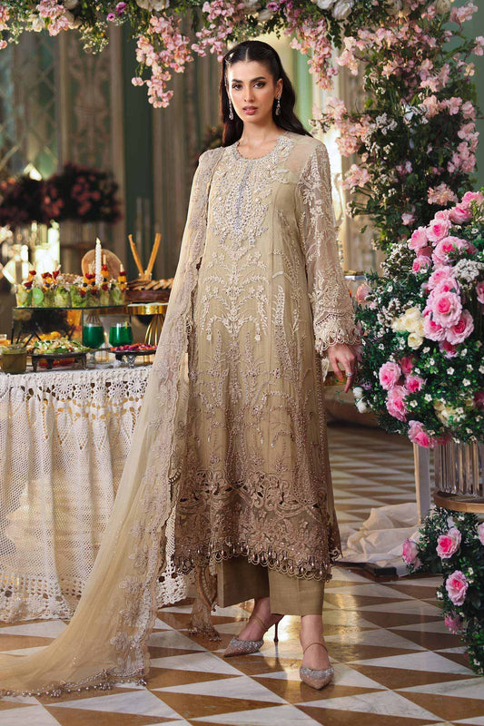 3 Piece Unstitched Embroidered Chiffon Suit (Olive Gold)