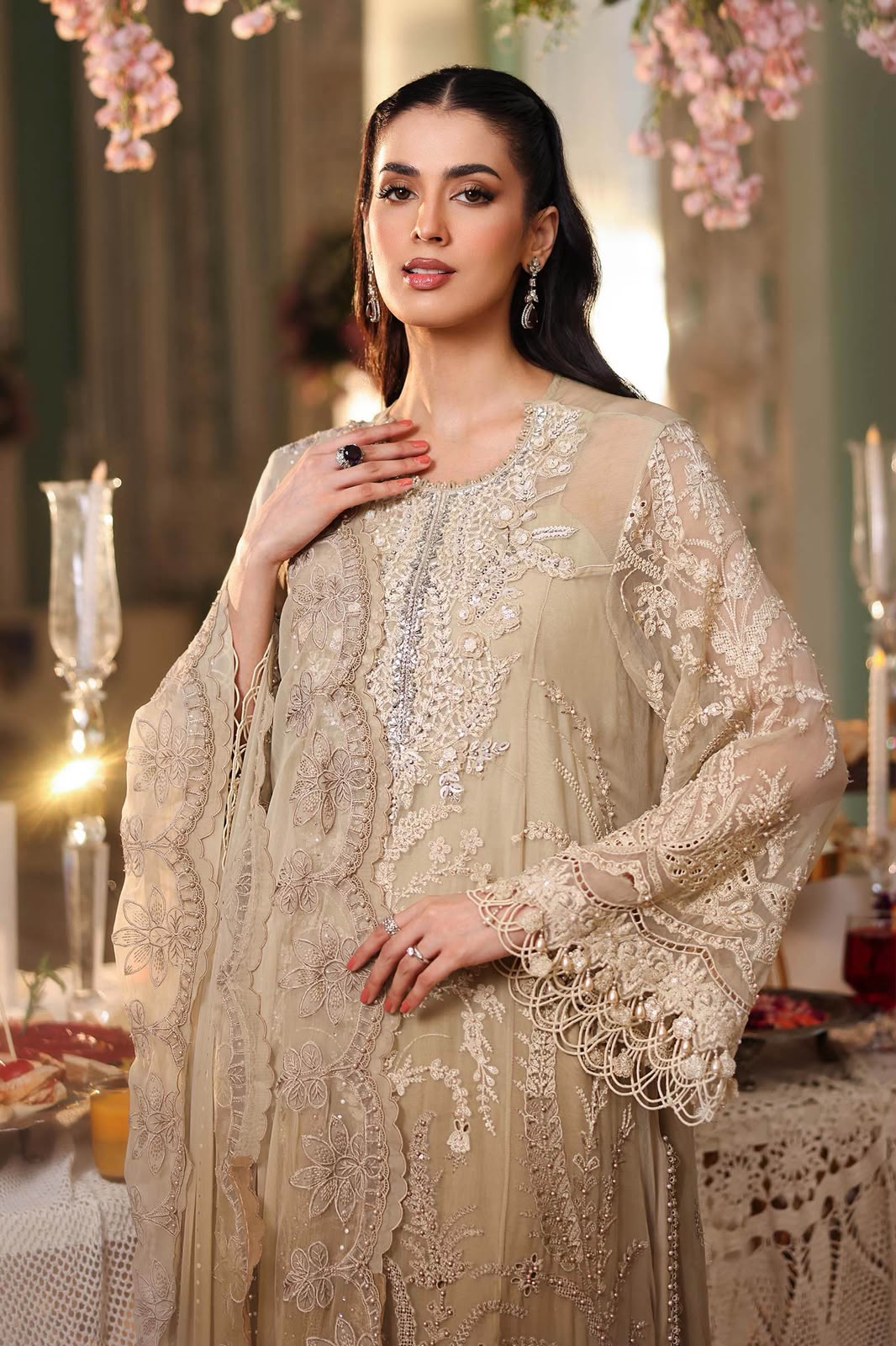3 Piece Unstitched Embroidered Chiffon Suit (Olive Gold)