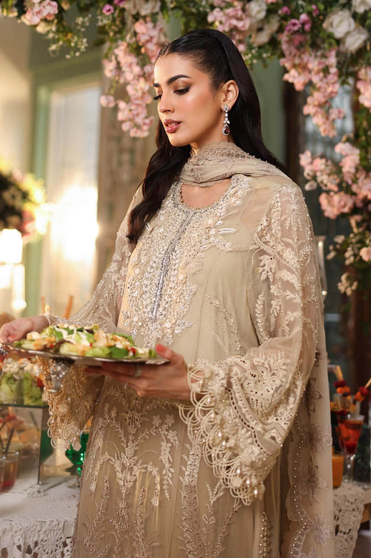 3 Piece Unstitched Embroidered Chiffon Suit (Olive Gold)