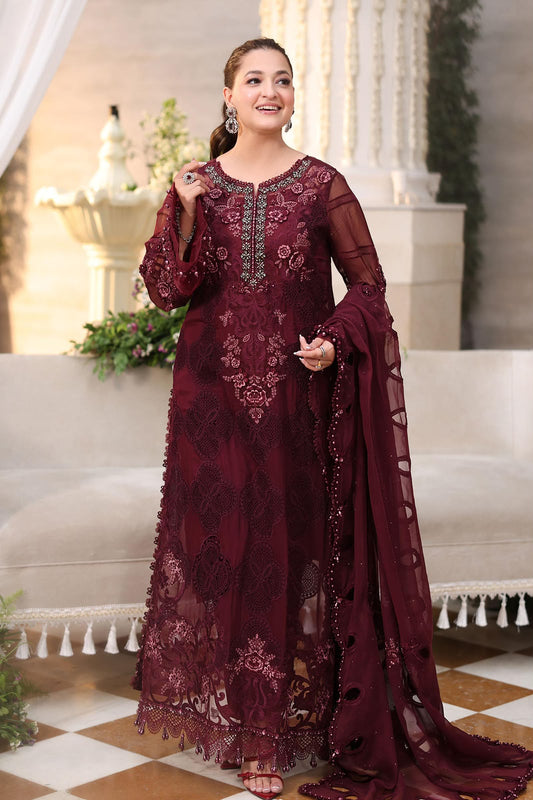 3 Piece Unstitched Embroidered Chiffon Suit (Burgundy)