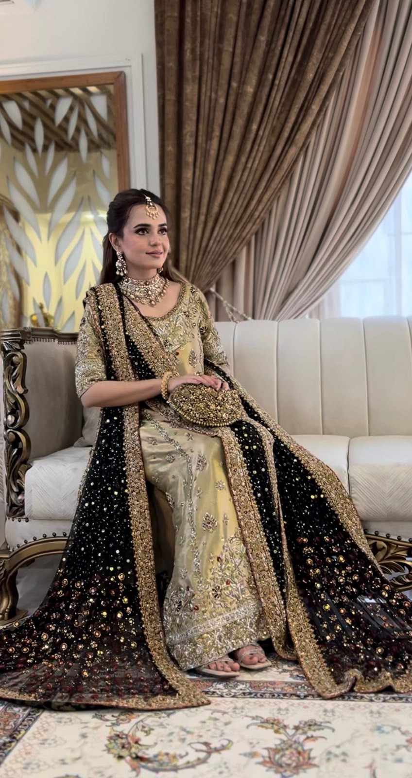 Unstitched Haris Shakeel Gold & Black Dress On Pure lama Silk 3pc