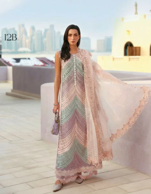 Maria B Embroidered Lawn Suit with Silk Dupatta – Ready to Wear