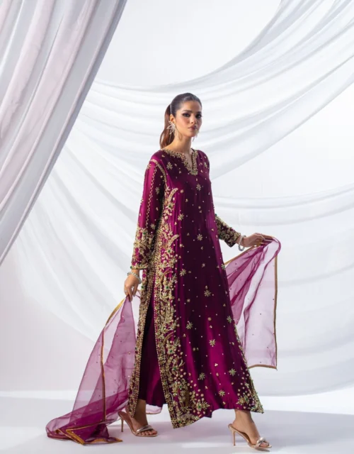 Batik Pure Tussle Silk Embroidered Suit with Organza Pearl Dupatta