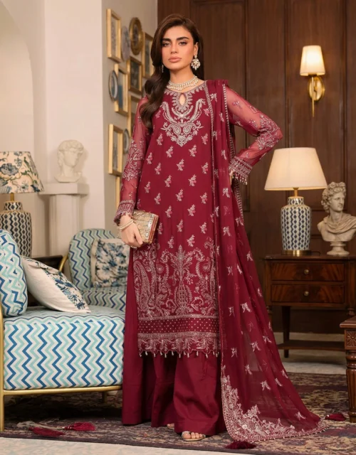 Signy Pure Chiffon Embroidered Suit with Raw Silk Trouser