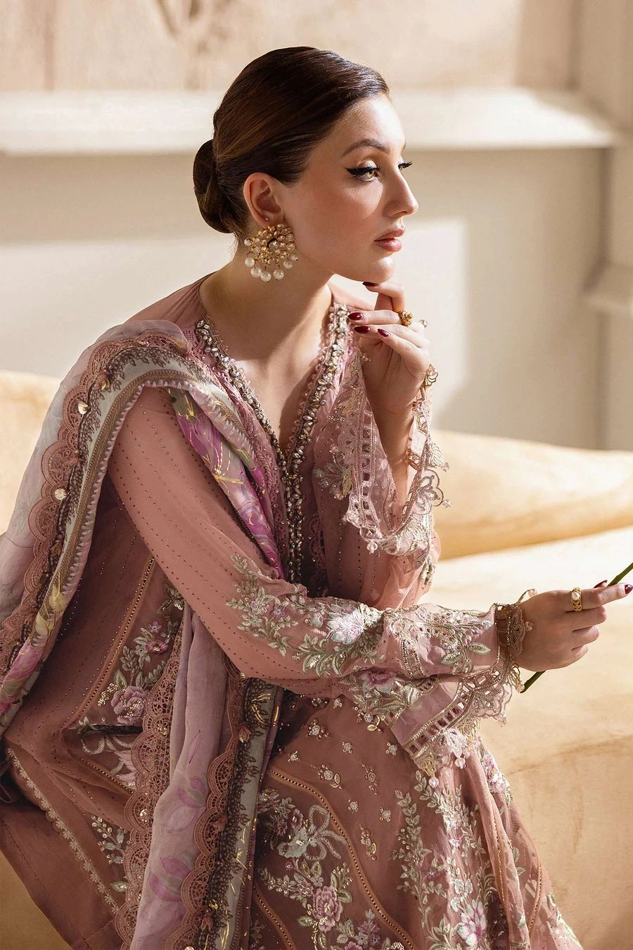 Maria B Pure Chiffon Embroidered Suit with Digital Silk Dupatta - Image 3