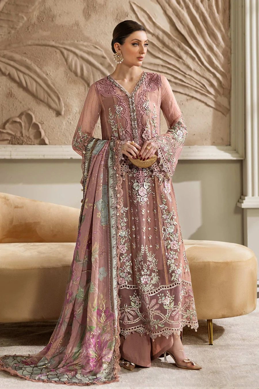 Maria B Pure Chiffon Embroidered Suit with Digital Silk Dupatta
